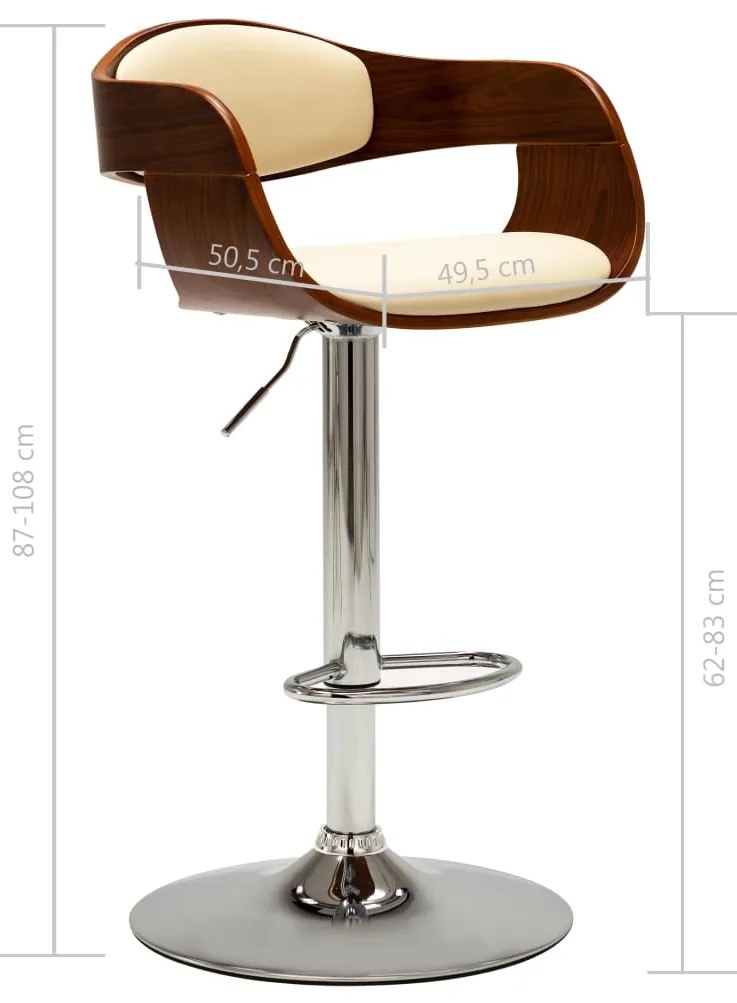 vidaXL Σκαμπό Μπαρ Κρεμ από Λυγισμένο Ξύλο και Συνθετικό Δέρμα