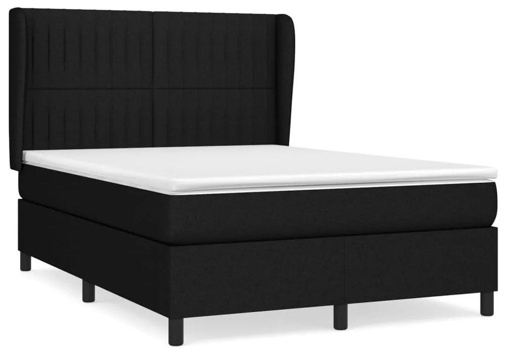 vidaXL Κρεβάτι Boxspring με Στρώμα Μαύρο 140x190 εκ. Υφασμάτινο