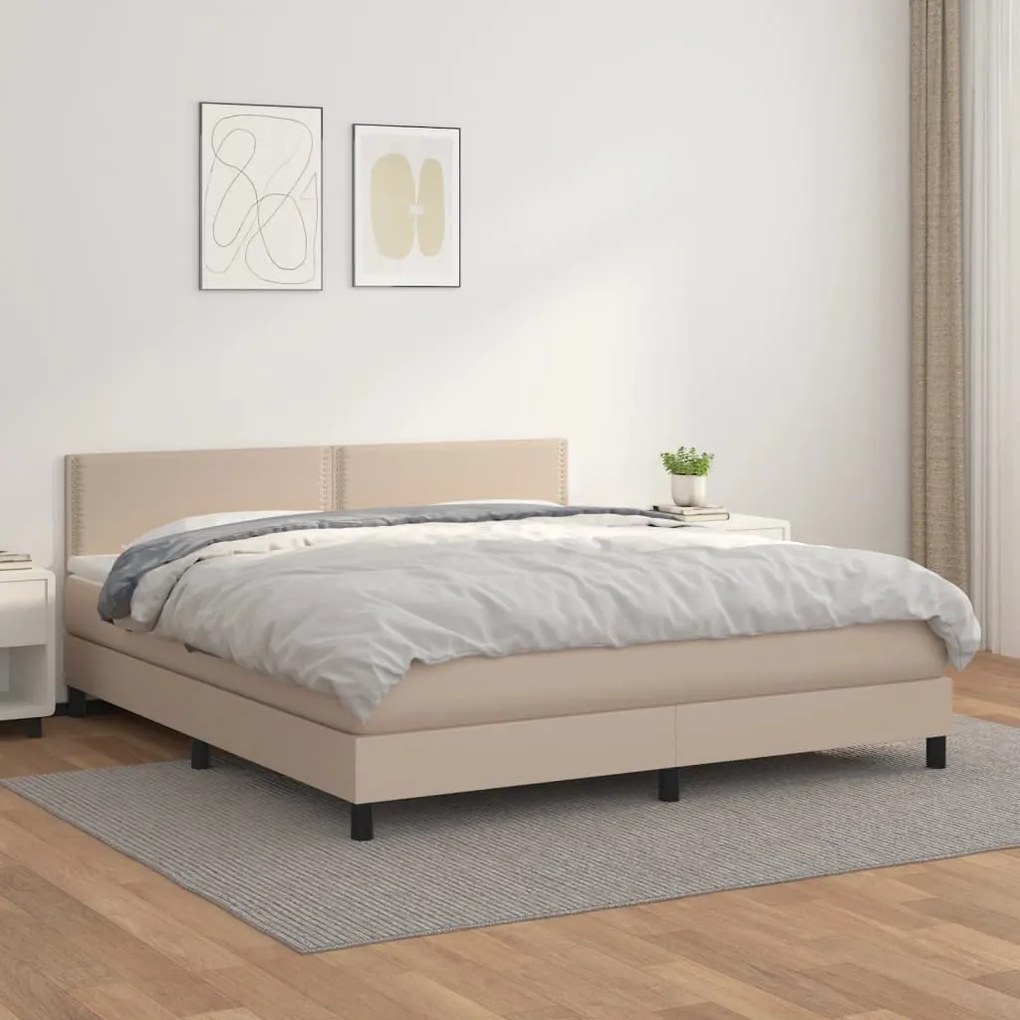 Κρεβάτι Boxspring με Στρώμα Καπουτσίνο 180x200 εκ. Συνθ. Δέρμα