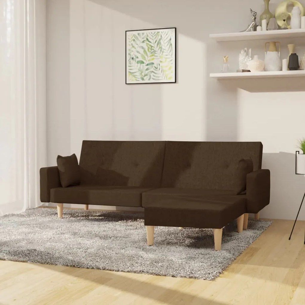 vidaXL Καναπές Κρεβάτι Διθέσιος με Υποπόδιο Καφέ Υφασμάτινος