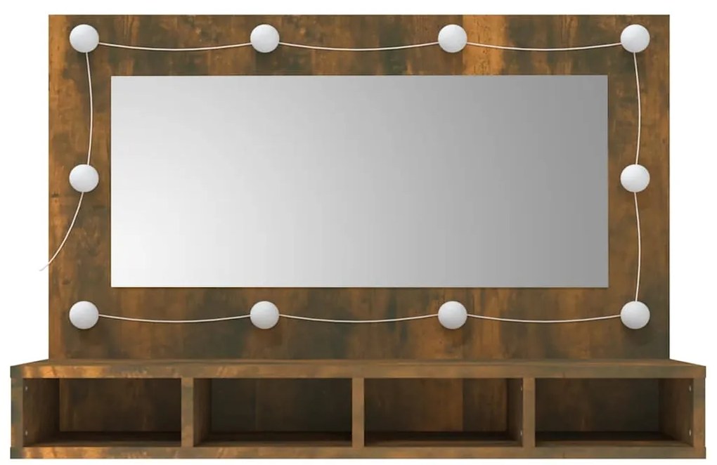 vidaXL Έπιπλο Καθρέπτη με LED Καπνιστή Δρυς 90x31,5x62 εκ.