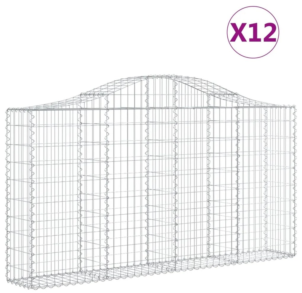 vidaXL Συρματοκιβώτια Τοξωτά 12 τεμ. 200x30x100/120 εκ. Γαλβαν. Ατσάλι