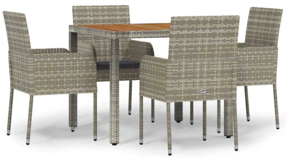 vidaXL Σετ Τραπεζαρίας Κήπου 5 τεμ. Γκρι Συνθ. Ρατάν με Μαξιλάρια