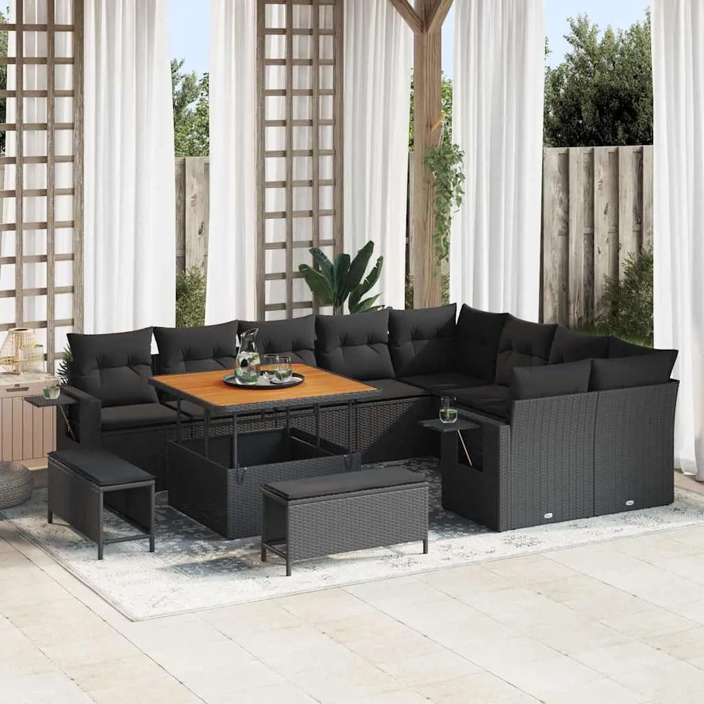 vidaXL Σετ Καναπέ Κήπου 12 pcs Μαύρο συνθετικό ρατάν
