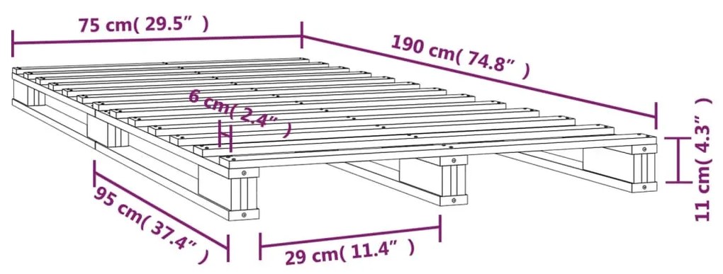 Κρεβάτι Παλέτες Μαύρο 75x190 Μασίφ Ξύλο Πεύκου Small Single - Μαύρο