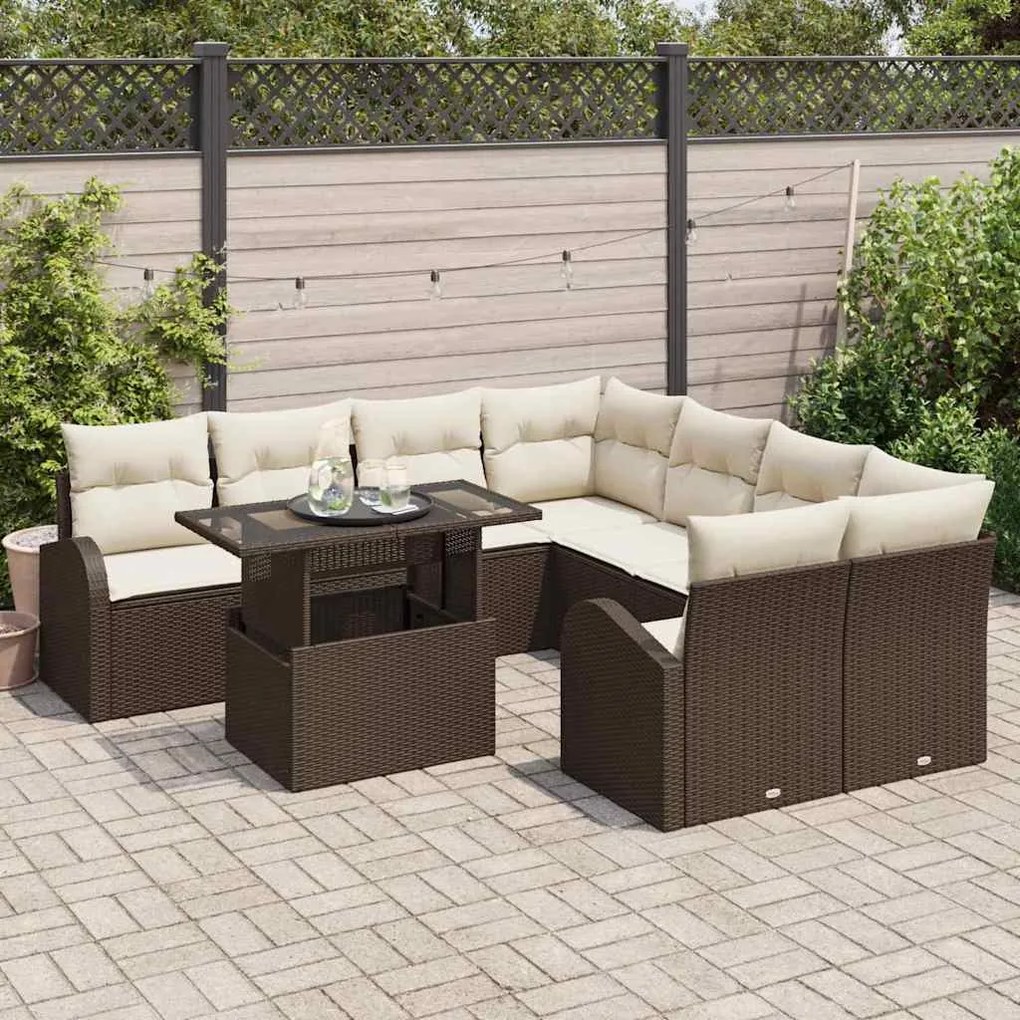 vidaXL Σετ Καναπέ Κήπου 9 pcs Καφέ 100 x 55 x 73 εκ Πολυ ράταν