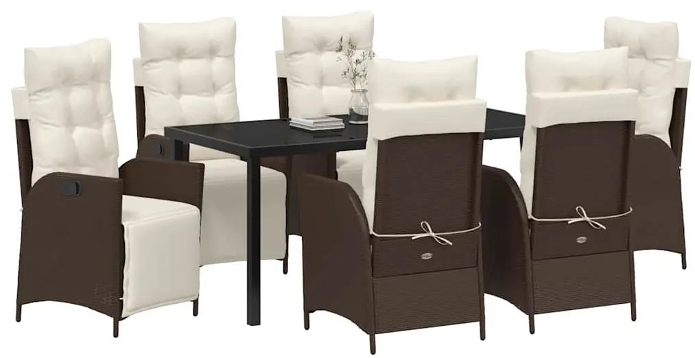 vidaXL Σέτ φαγητού για κήπο με μαξιλάρι 7 pcs Καφέ συνθετικό ρατάν