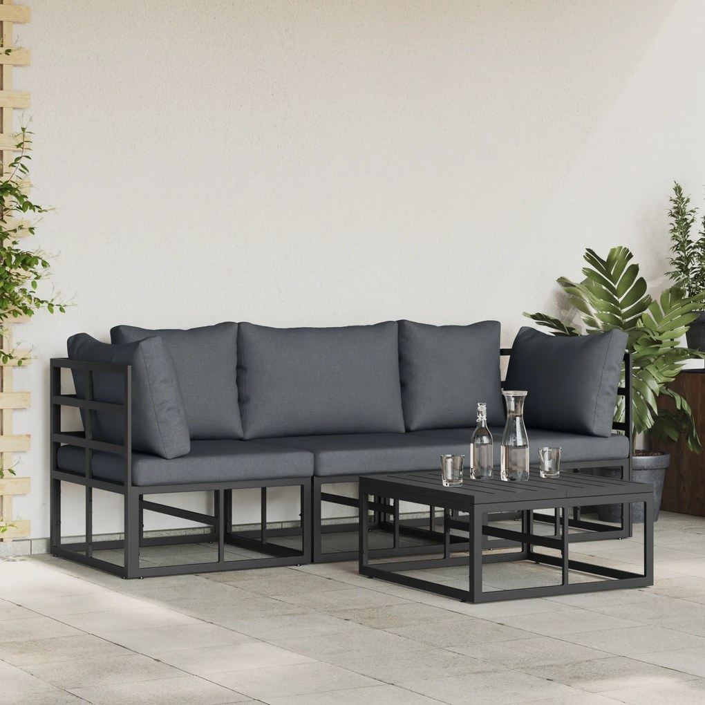 vidaXL Σετ Καναπέ Κήπου με μαξιλάρι 4 pcs Μαύρο Αλουμίνιο