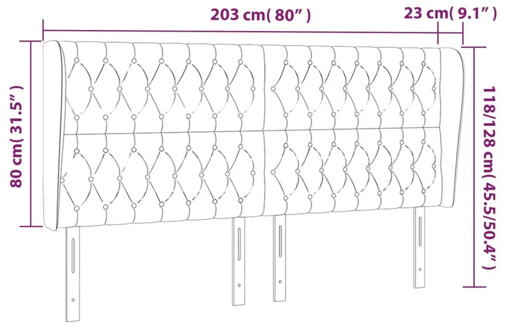 Κεφαλάρι με Πτερύγια Μαύρο203x23x118/128 εκ. Υφασμάτινο 3118363