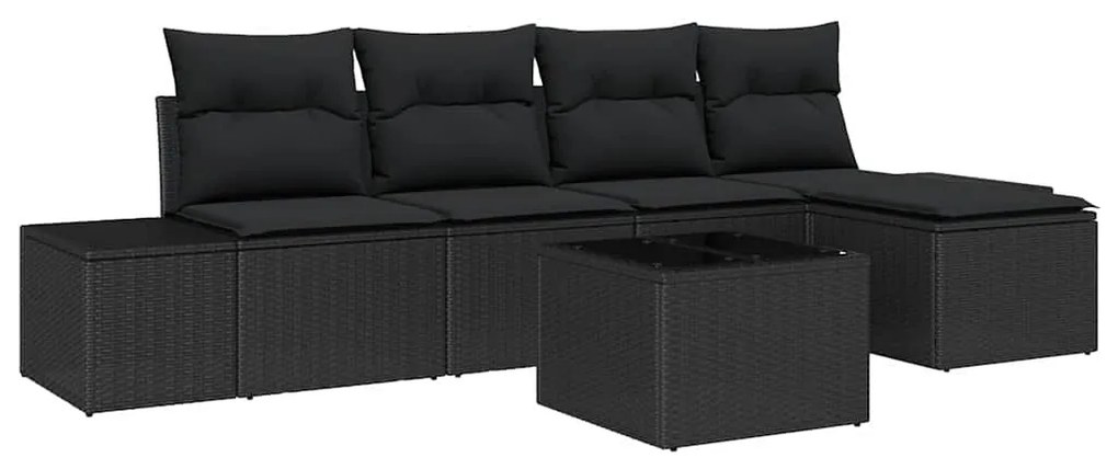 vidaXL Σετ Καναπέ Κήπου 6 pcs Μαύρο Πολυ rattan, βαμμένο ατσάλι