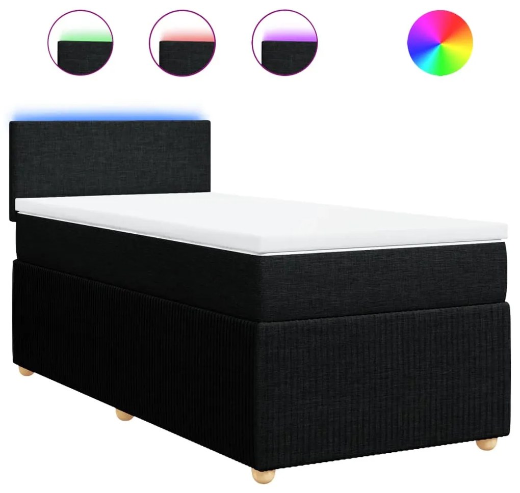 vidaXL Κρεβάτι Boxspring με Στρώμα Μαύρο 80 x 200 εκ. Υφασμάτινο