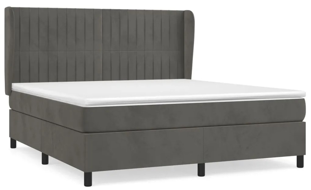 vidaXL Κρεβάτι Boxspring με Στρώμα Σκούρο Γκρι 180x200 εκ. Βελούδινο