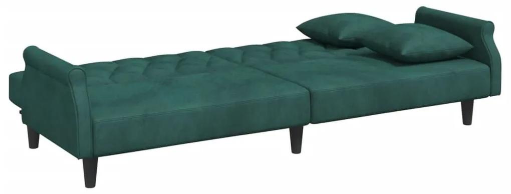 Καναπές Κρεβάτι Διθέσιος Σκ Πράσινος Βελούδο Μαξιλάρια/Υποπόδιο - Πράσινο