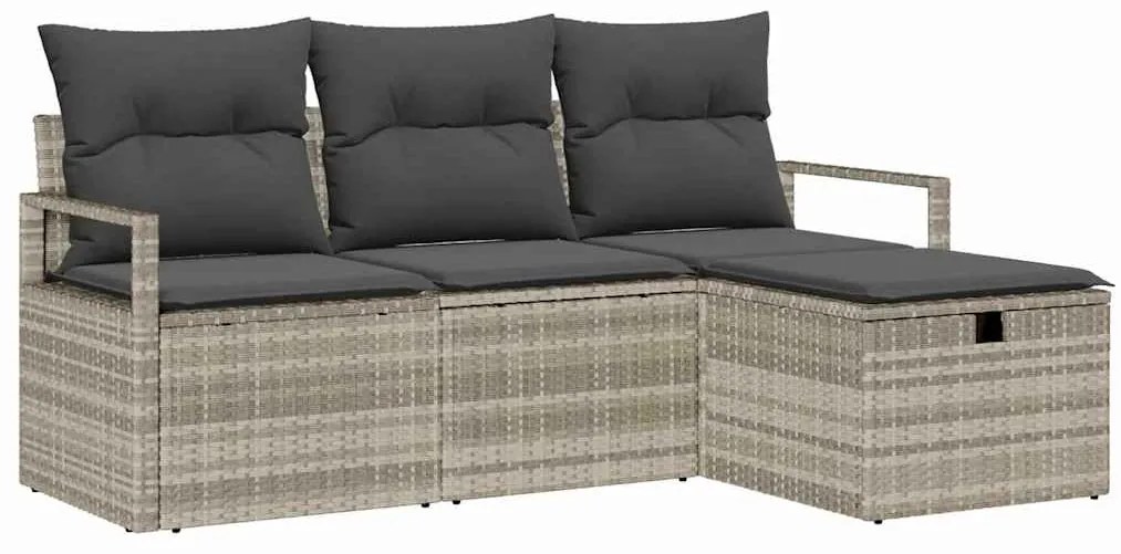 vidaXL Σετ Καναπέ με μαξιλάρι 4 pcs Ανοιχτό γκρι συνθετικό ρατάν