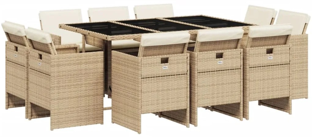 vidaXL Σετ Τραπεζαρίας Κήπου 11 τεμ. Μπεζ Συνθετικό Ρατάν με Μαξιλάρια