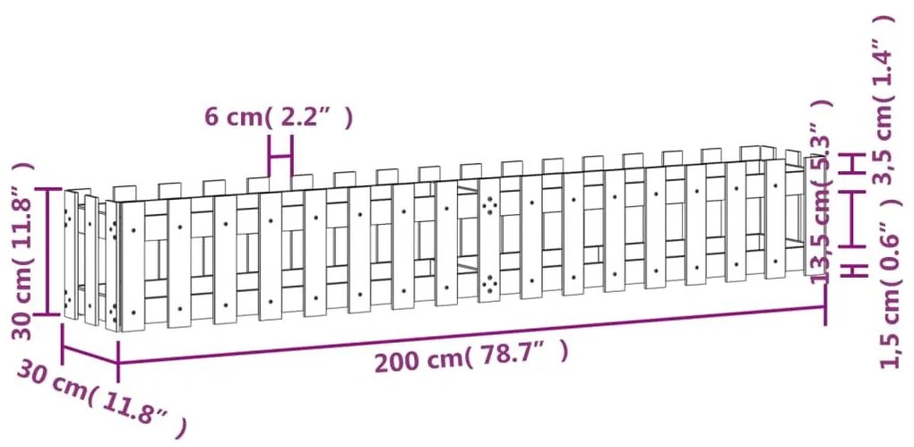 Ζαρντινιέρα με Σχέδιο Φράχτη 200x30x30εκ. Εμποτισμ. Ξύλο Πεύκου - Καφέ