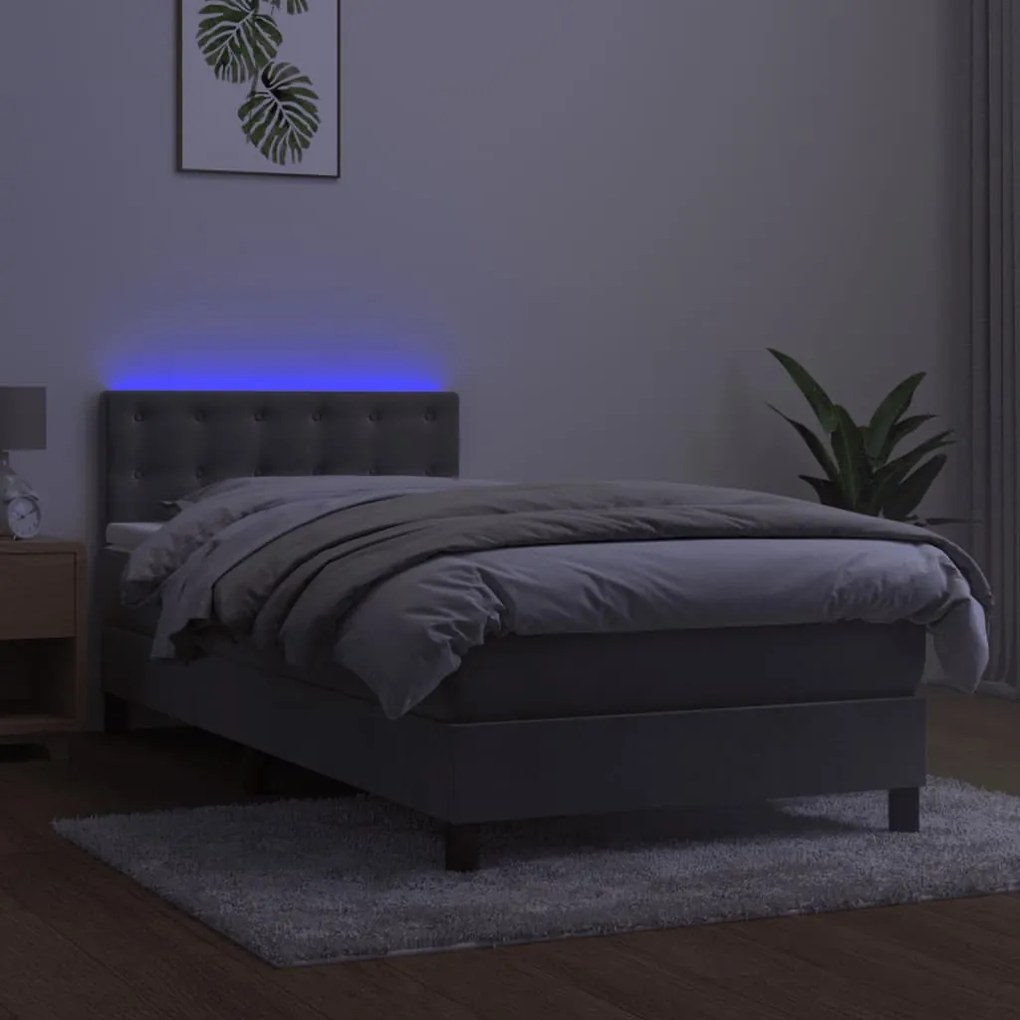 vidaXL Κρεβάτι Boxspring με Στρώμα & LED Αν.Γκρι 100x200 εκ. Βελούδινο