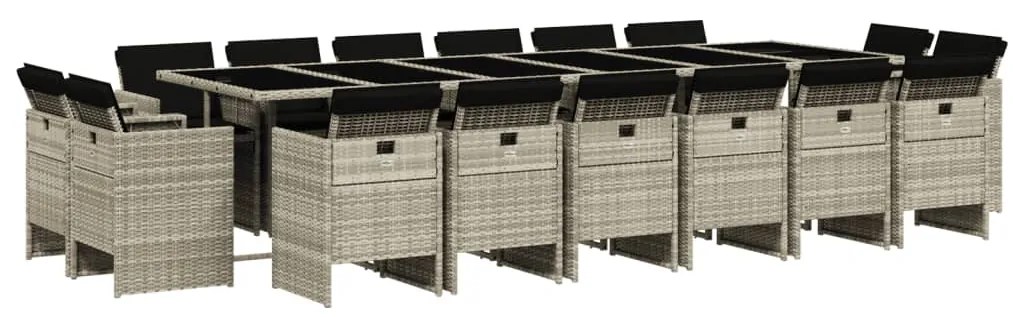 vidaXL Σετ Τραπεζαρίας Κήπου 17 τεμ. Αν. Γκρι Συνθ. Ρατάν με Μαξιλάρια