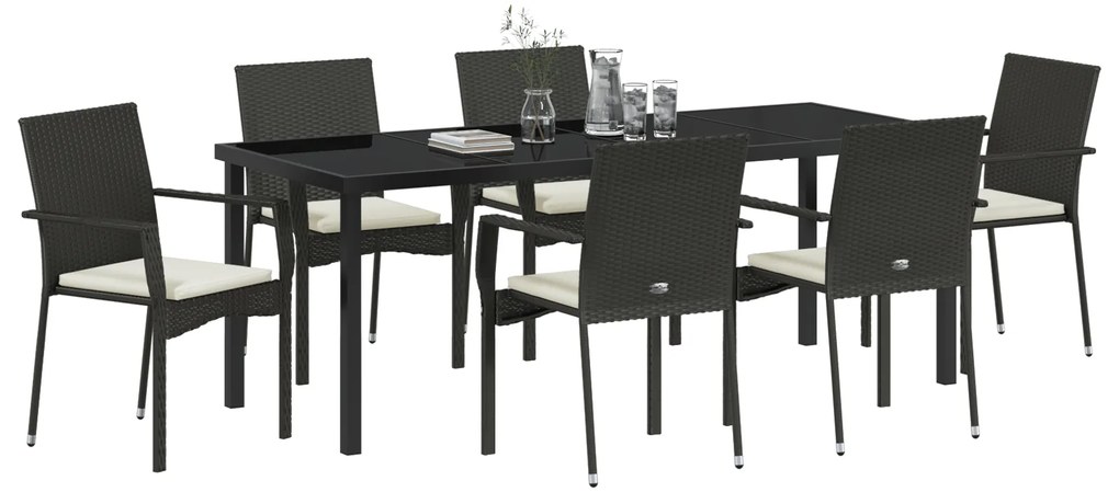 vidaXL Σετ Τραπεζαρίας Κήπου με μαξιλάρι 7 pcs Μαύρο 200 x 80 x 73 εκ