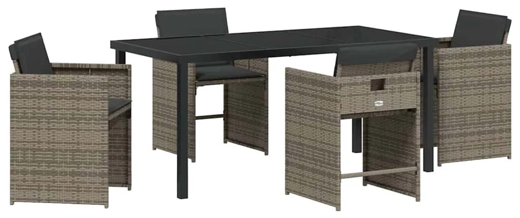 vidaXL Σέτ φαγητού για κήπο με μαξιλάρι 5 pcs Γκρι Πολυ ράταν