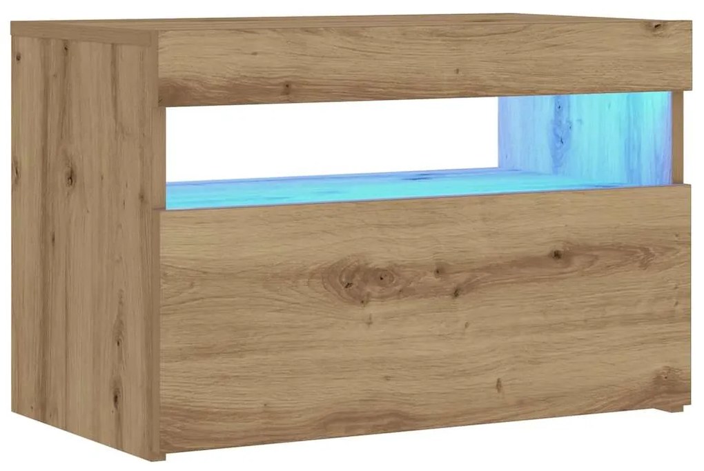 Κομοδίνο με φώτα LED Αρτισιανή Δρυς 60x35x40 εκ. από Επεξ. Ξύλο - Καφέ