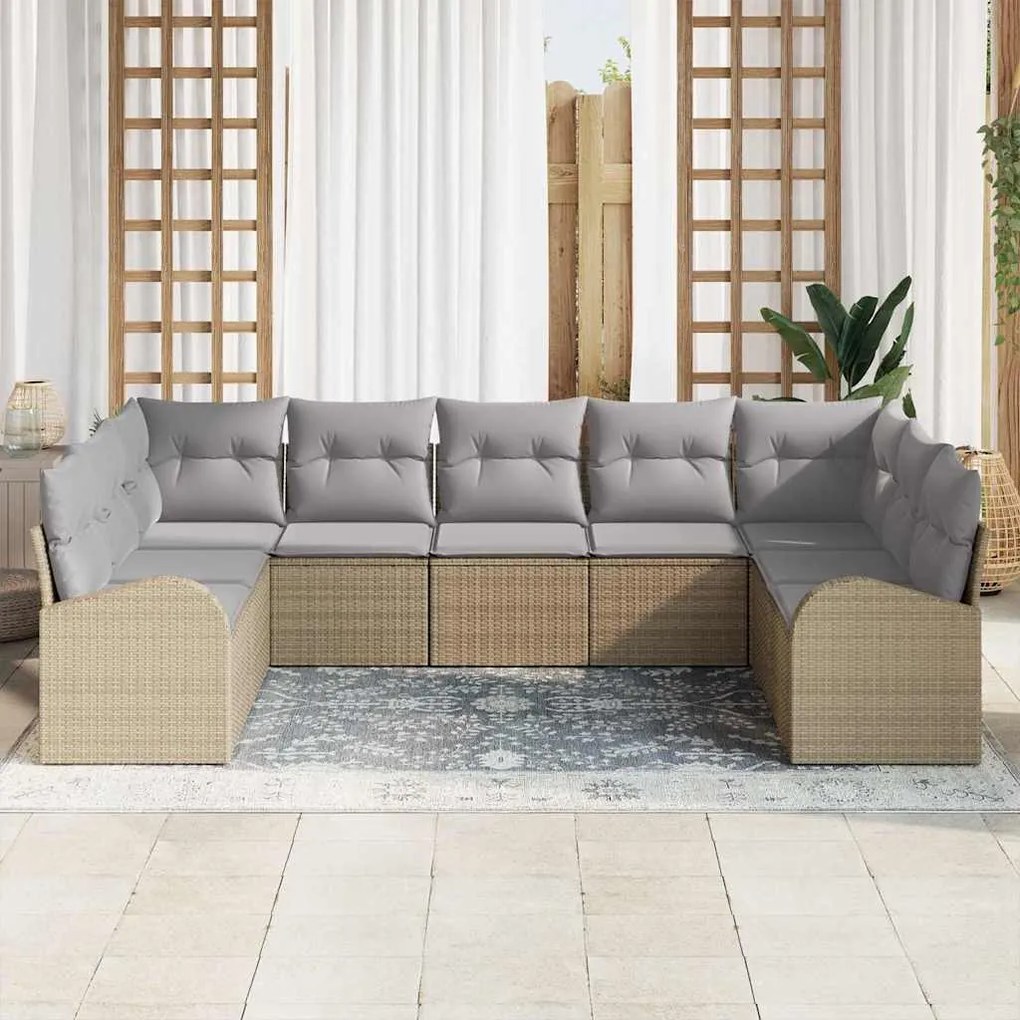 vidaXL Σετ Καναπέ Κήπου 9 pcs Μπεζ, ανοιχτό γκρι Πολυ ράταν
