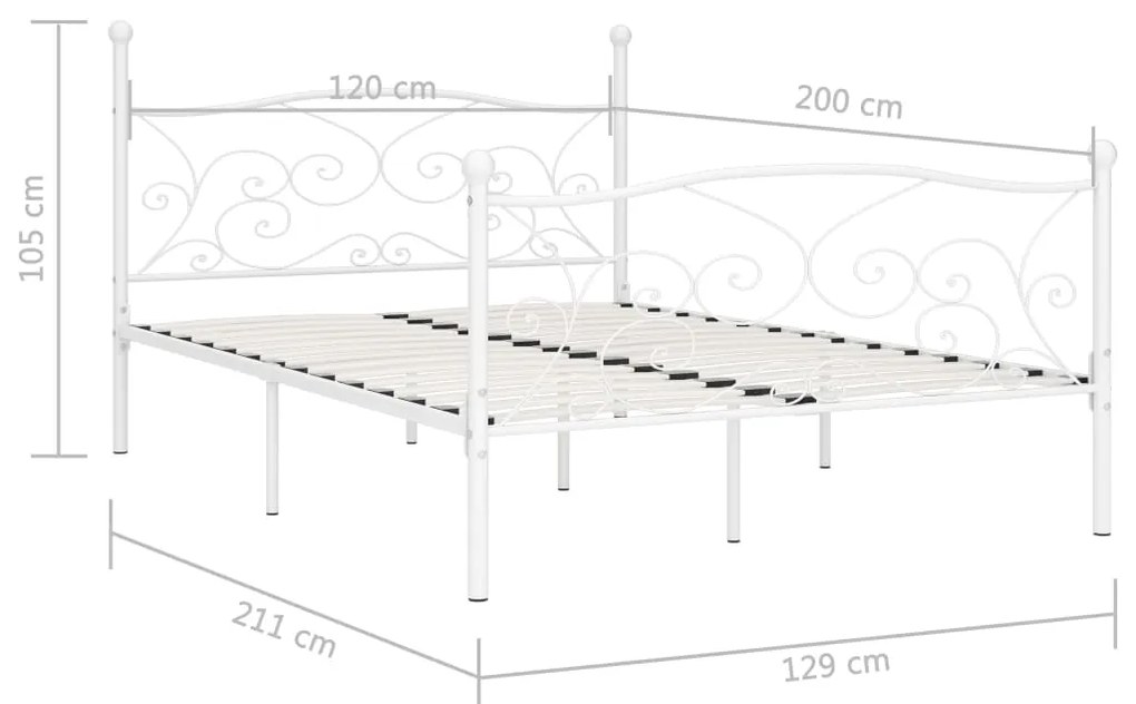 Πλαίσιο Κρεβατιού με Τελάρο Λευκό 120 x 200 εκ. Μεταλλικό - Λευκό