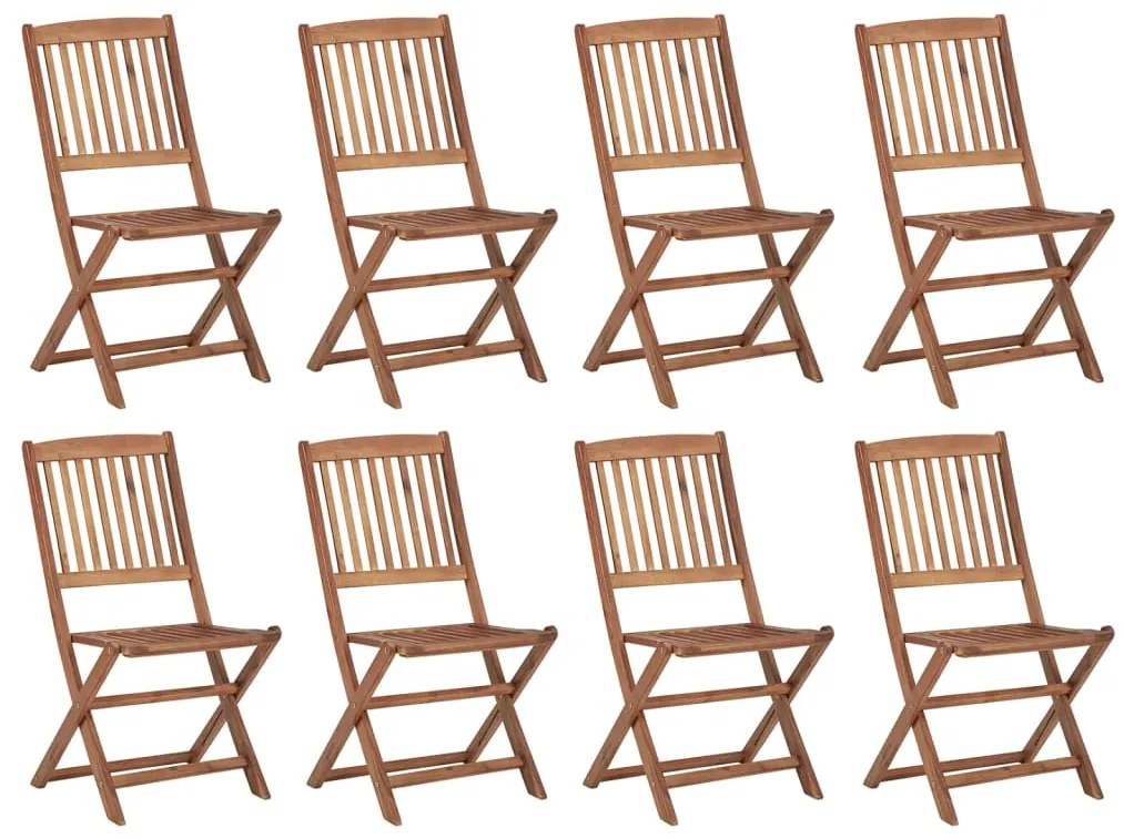 vidaXL Καρέκλες Εξ. Χώρου Πτυσσόμενες 8 τεμ. Ξύλο Ακακίας &amp; Μαξιλάρια