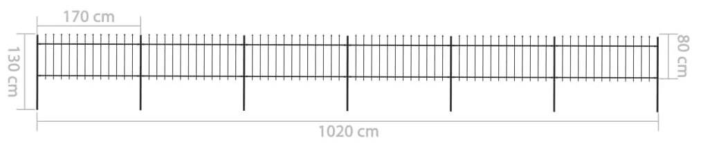 vidaXL Κάγκελα Περίφραξης με Λόγχες Μαύρα 10,2 x 0,8 μ. από Χάλυβα