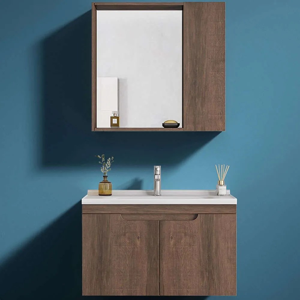 Έπιπλο Μπάνιου Πάγκος Με Νιπτήρα & Καθρέπτη Diana 9SDIA060BR 60x47/60x70cm Brown Polywood,Πορσελάνη
