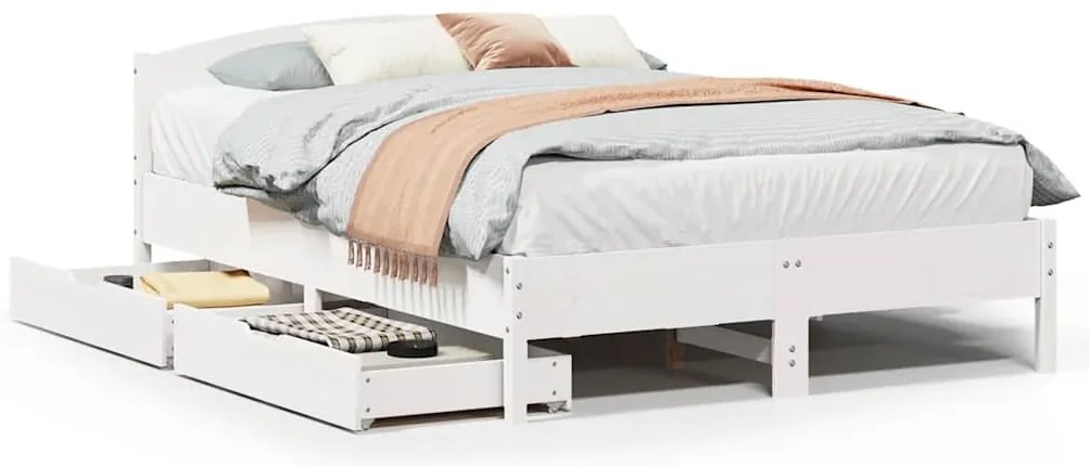 vidaXL Σκελετός Κρεβ. Χωρίς Στρώμα Λευκό 135x190 εκ Μασίφ Πεύκο