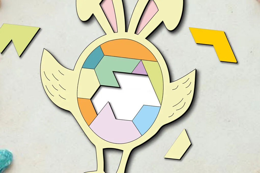 Σετ των 2 Intra απο ξύλο plywood Χρώμα wenge 3mm-4mm πάχος - Πασχαλινό παζλ Chick Bunny Παιδικό παιχνίδι Δίασταση 15x15 cm INTRAFABR-6756231