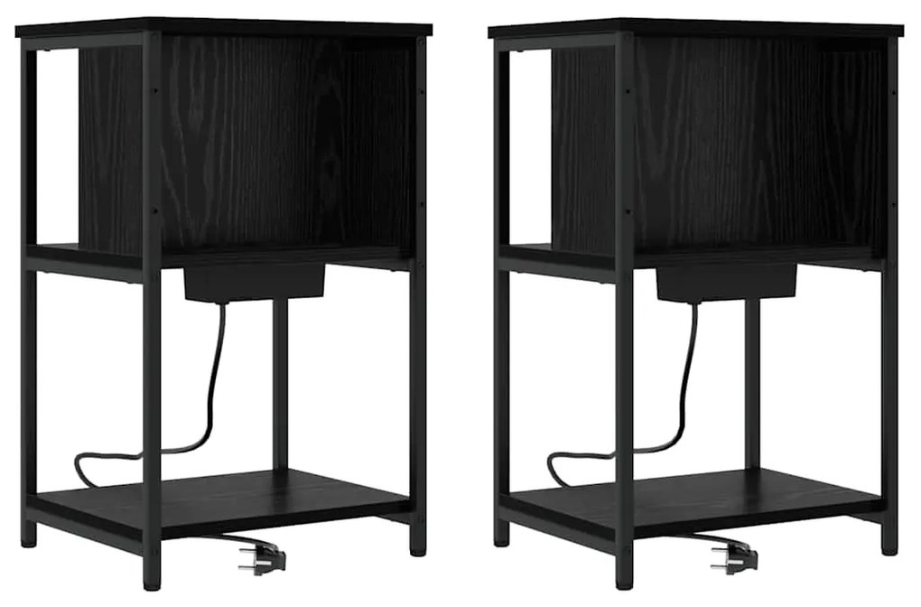 vidaXL Κομοδίνο 2 pcs Μαύρη δρυς 38 x 31 x 61 εκ Επεξεργασμένο ξύλο