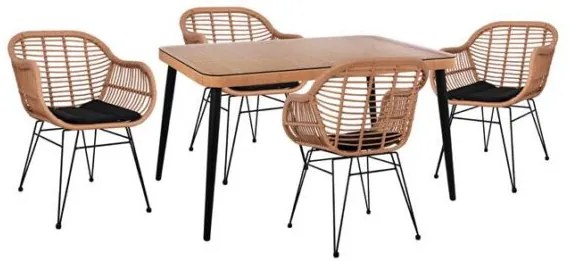 ΣΕΤ 5ΤΜΧ ALLEGRA WICKER ΜΕ ΤΡΑΠΕΖΙ 140X80Χ78Υ ΜΠΕΖ &amp; ΜΑΥΡΟ ΧΡΩΜΑ HM10490