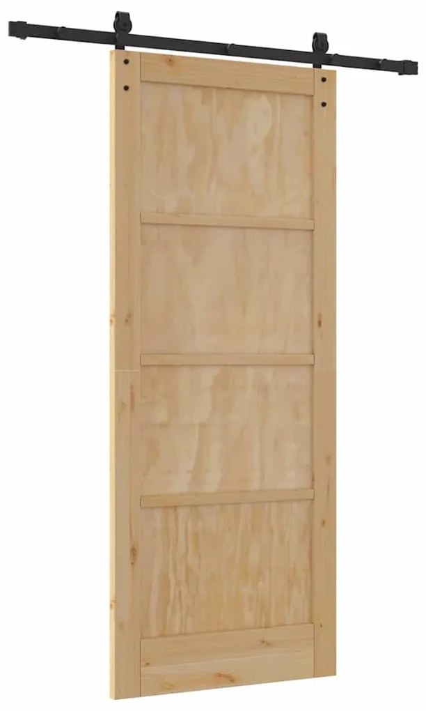 vidaXL Συρόμενη Πόρτα Καφέ 83 x 202 εκ. Στερεά ξυλεία πεύκου