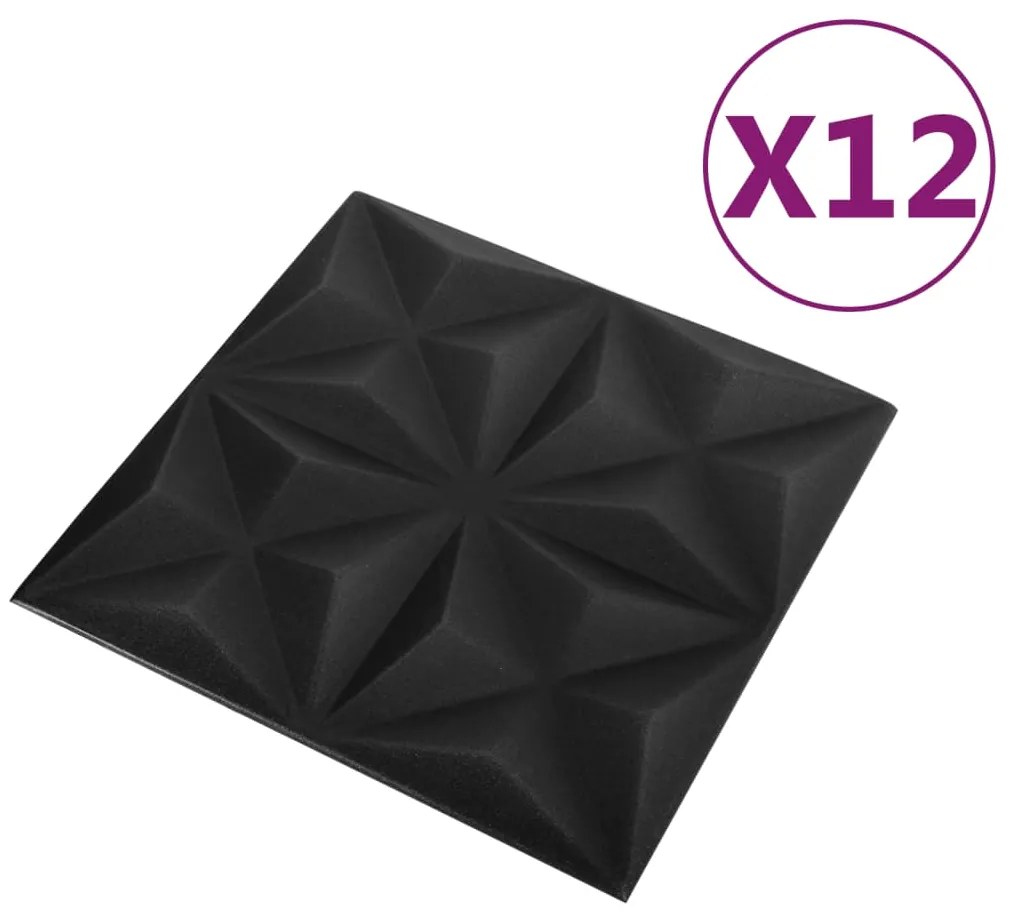 vidaXL Πάνελ Τοίχου 3D 12 τεμ. Μαύρο Origami 50 x 50 εκ. 3 μ²