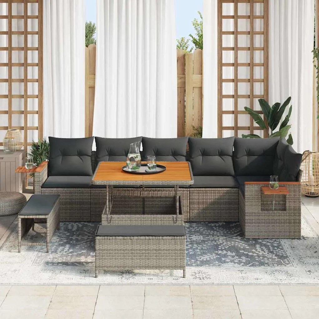 vidaXL Σετ Καναπέ Κήπου με μαξιλάρι 9 pcs Γκρι Πολυ ράταν