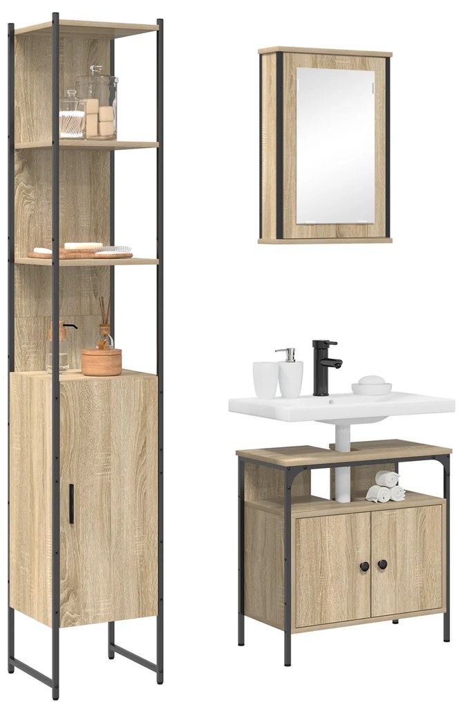 vidaXL Σετ Επίπλων Μπάνιου 3 pcs Sonoma Δρυς 33 x 33 x 185.5 εκ
