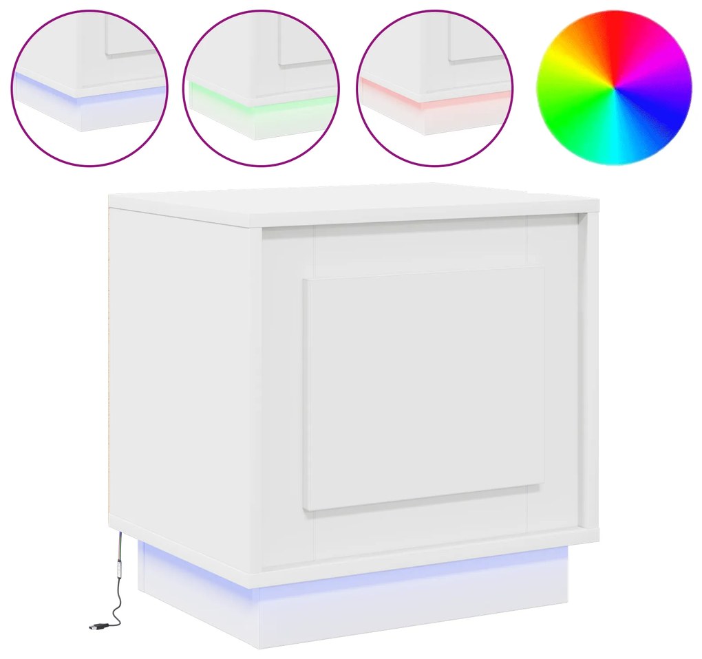 vidaXL Κομοδίνα με LED Φώτα 2 τμχ Λευκό 44x34,5x45 εκ