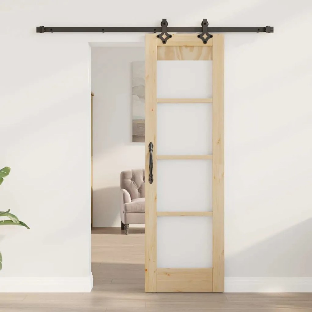 vidaXL Συρόμενη Πόρτα Καφέ 61 x 198.5 εκ. Ξύλο και μέταλλο