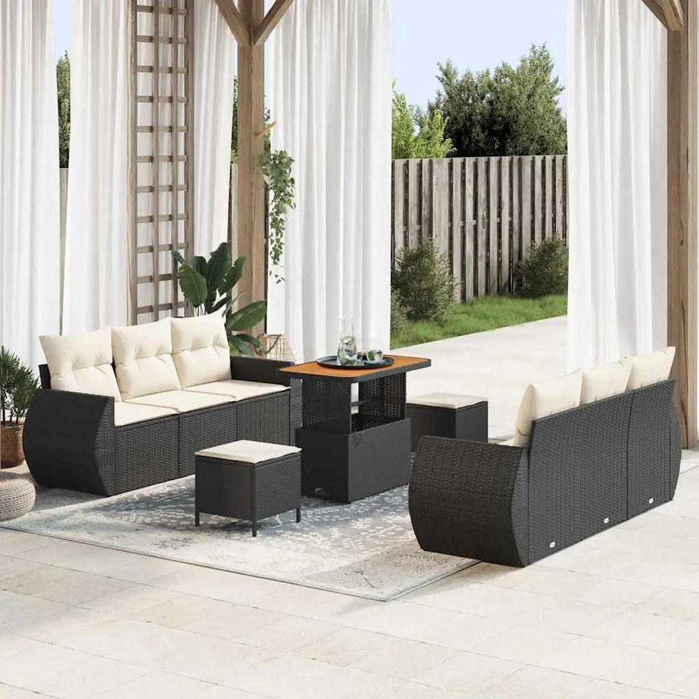 vidaXL Σετ Καναπέ Κήπου 9 pcs Μαύρο συνθετικό ρατάν