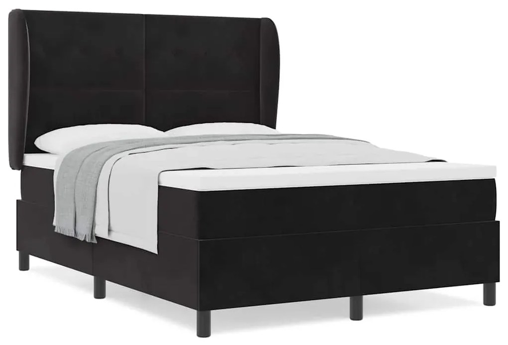 vidaXL Κρεβάτι με ελατήρια με στρώμα Μαύρο 140 x 200 cm Βελούδο