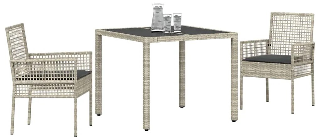 vidaXL Σέτ φαγητού για κήπο 3 pcs Ανοιχτό γκρι συνθετικό ρατάν