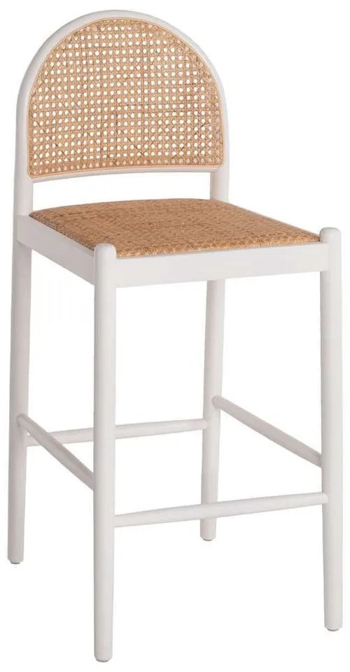 Σκαμπό Μπαρ HM9408.03 43,5x50x98cm Από Οξιά Rattan Αψίδα Πλάτη White-Beige Ξύλο,Ψάθα