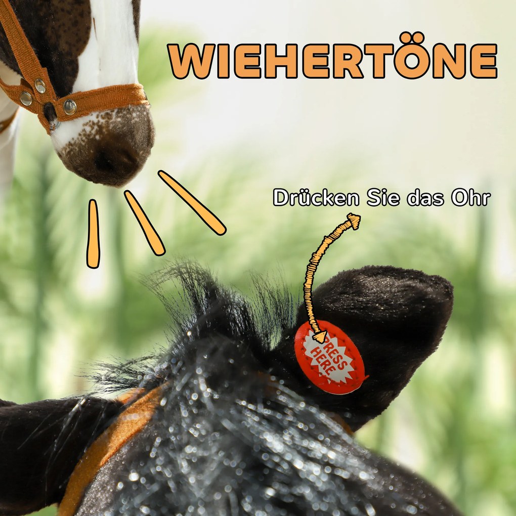 AIYAPLAY Παιχνίδι αλογάκι ιππασίας με ηχητικά εφέ, μαλακό τρίχωμα, για ηλικίες 3-8 ετών, 85 x 28 x 60 cm, Καφέ/Κρεμ Λευκό