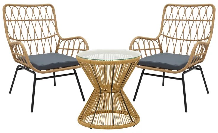 Intrahome Σαλόνι Naoki-Mabil Intrahome σετ 3τεμ pe rattan σε φυσική απόχρωση με μαύρο μέταλλο | SKU: INTRAPA-251111173