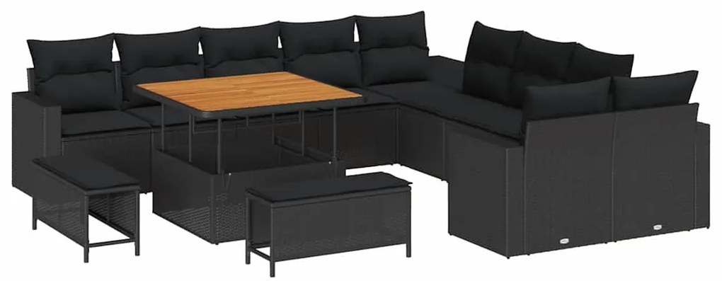 vidaXL Σετ Καναπέ Κήπου 13 pcs Μαύρο συνθετικό ρατάν