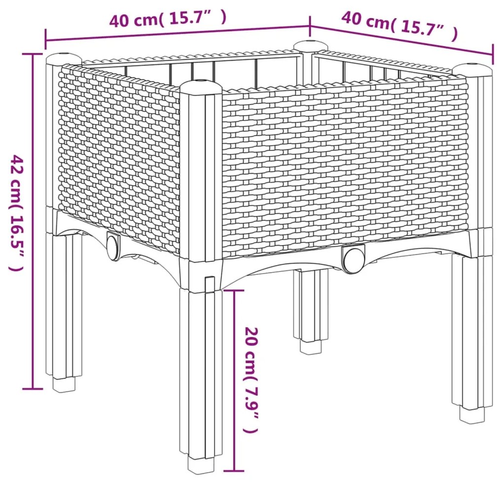 Ζαρντινιέρα Κήπου με Πόδια Μπλε Γκρι 40x40x42 εκ. από Πολυπροπυλένιο 367886
