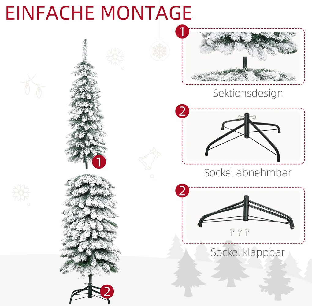 HOMCOM Τεχνητό Χριστουγεννιάτικο Δέντρο, Χιονισμένο, Λεπτό σχέδιο, Πυράντοχο, 180 cm, Πράσινο/Λευκό