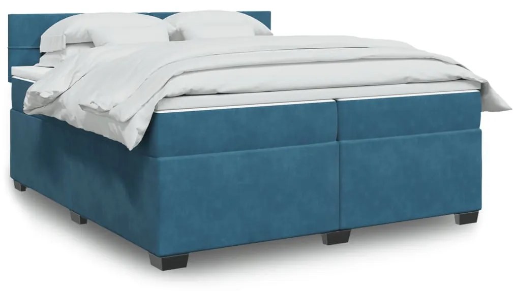 vidaXL Κρεβάτι Boxspring με Στρώμα Μπλε 200x200 εκ. Βελούδινο